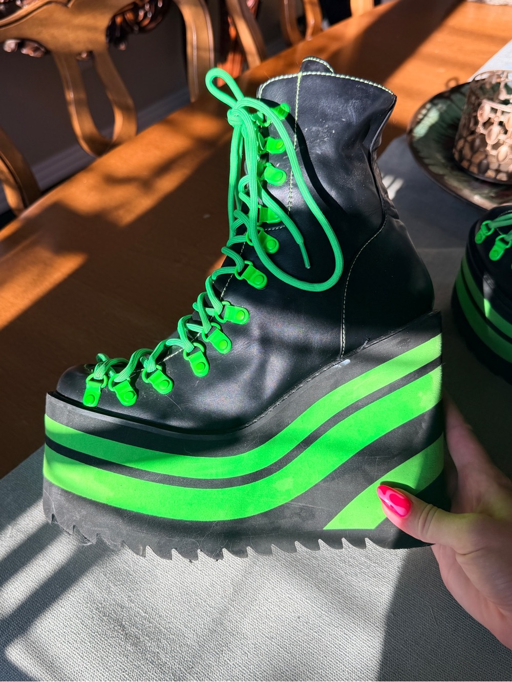 Club Exx Neon Jawbreaker Traitor Platform Boots Dolls Kill Green Black - Picture 3 of 9